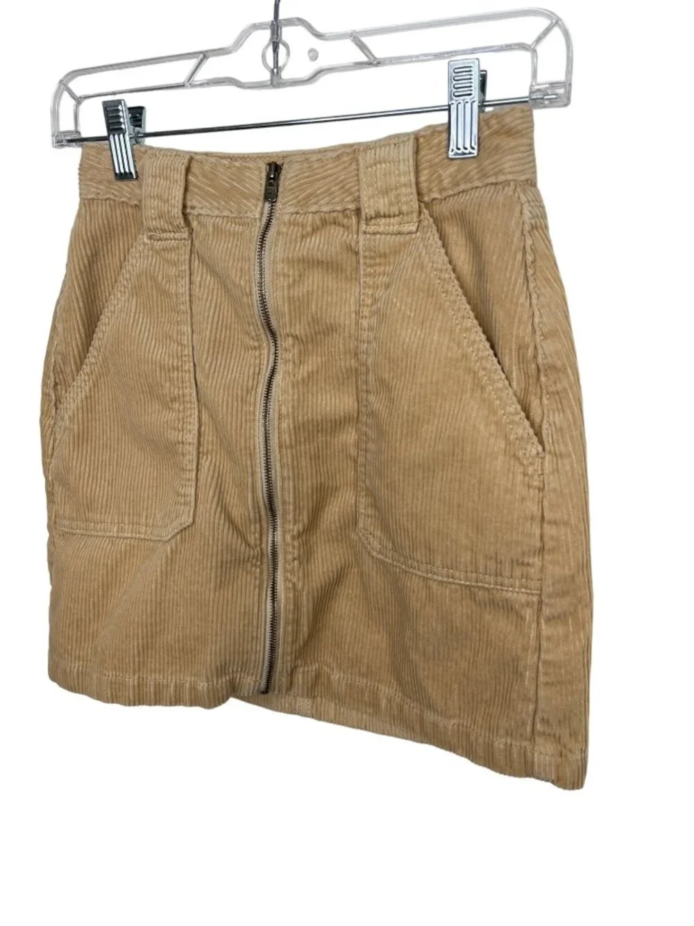 Hollister Corduroy Mini Skirt Womens 0 Tan High Rise Zip Front Pockets